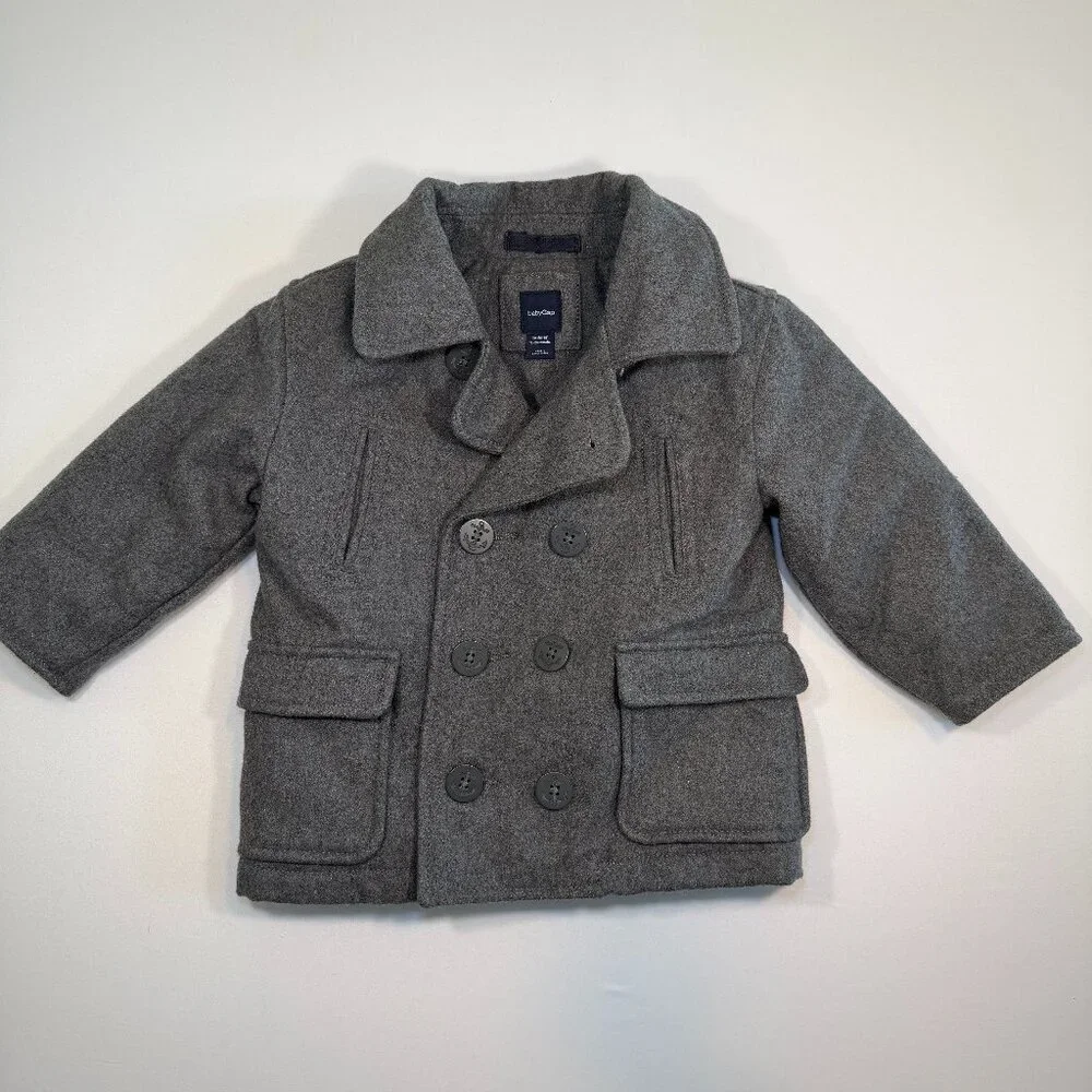 BABY GAP Gray Wool Double Breasted Pea Coat 18-24 Mos